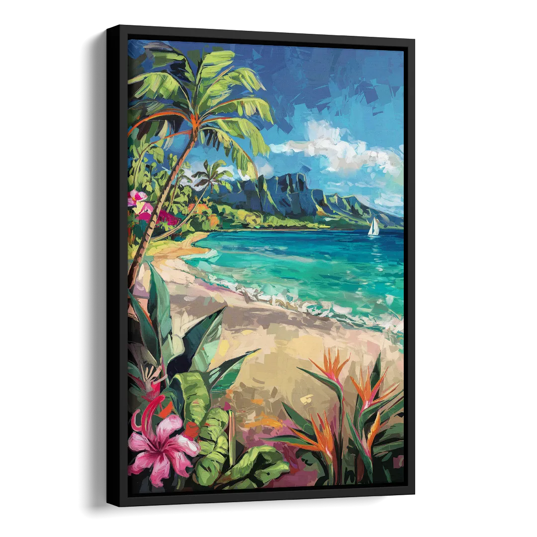 Honolulu Tropical Paradise Side - Black Canvas Wall Art