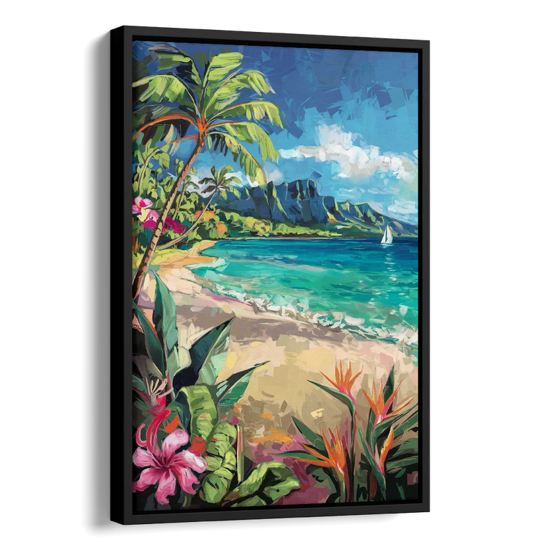 Honolulu Tropical Paradise Side - Black Canvas Wall Art