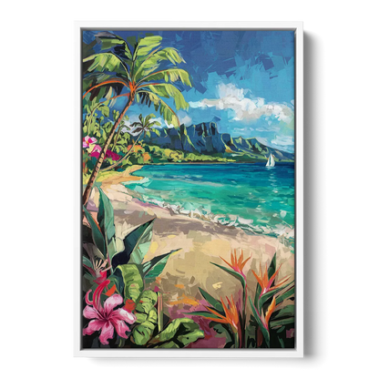 Honolulu Tropical Paradise Front - White Canvas Wall Art