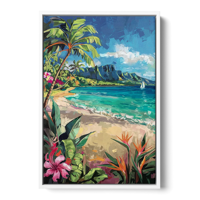 Honolulu Tropical Paradise Front - White Canvas Wall Art
