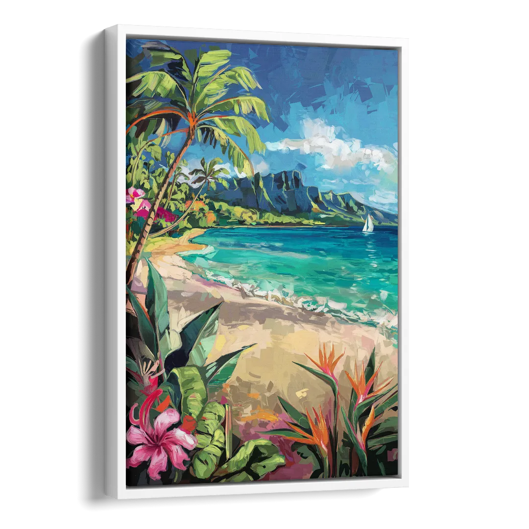 Honolulu Tropical Paradise Side - White Canvas Wall Art