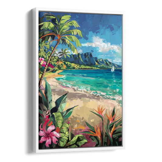 Honolulu Tropical Paradise Side - White Canvas Wall Art