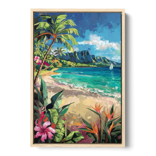 Honolulu Tropical Paradise - Oak Framed Canvas Wall Art - Front