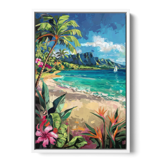 Honolulu Tropical Paradise - White Framed Canvas Wall Art - Front