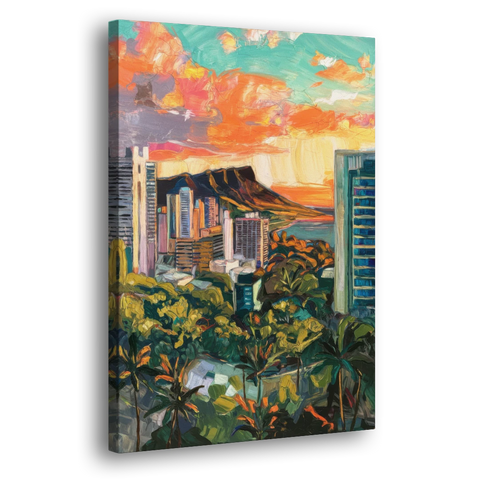 Honolulu Vibrant Cityscape - Canvas Wall Art - Side