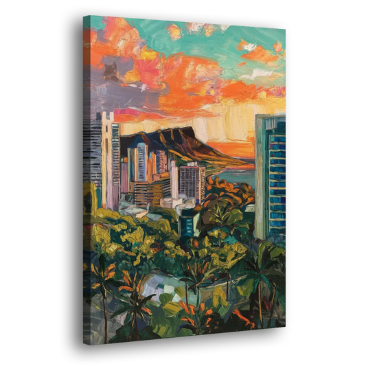 Honolulu Vibrant Cityscape Side - Canvas Wall Art