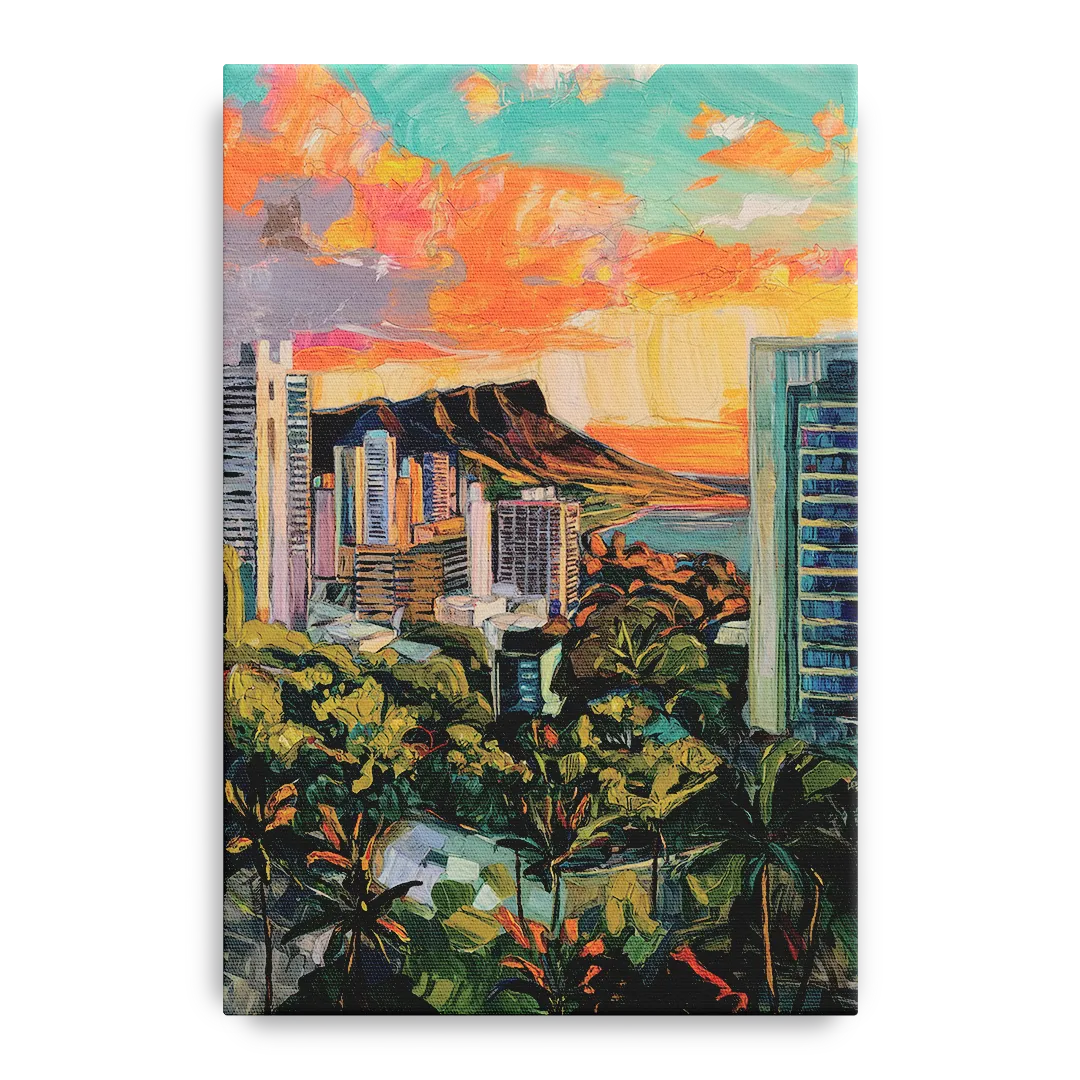 Honolulu Vibrant Cityscape Front - Canvas Wall Art