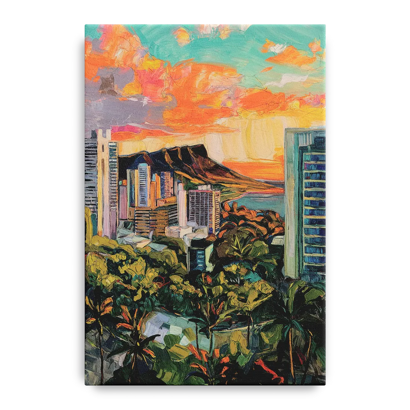 Honolulu Vibrant Cityscape Front - Canvas Wall Art