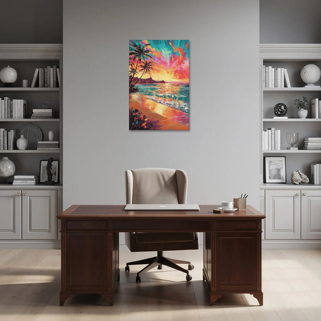 Honolulu Waikiki Beach Sunset - Canvas Wall Art - Office - 24x36