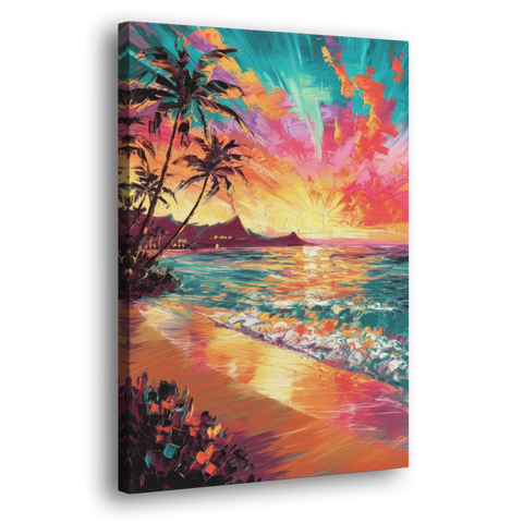 Honolulu Waikiki Beach Sunset - Canvas Wall Art - Side