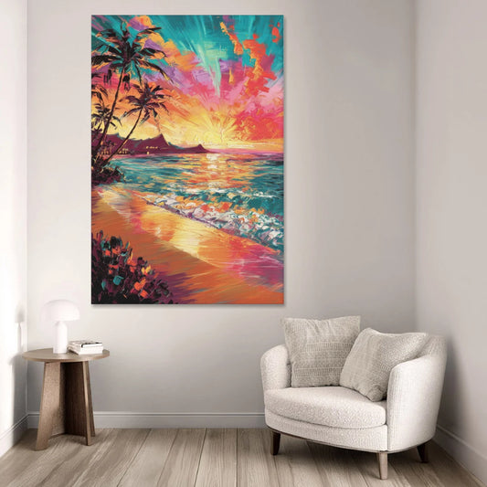 Honolulu Waikiki Beach Sunset - Canvas Wall Art - Sofa - 40x60