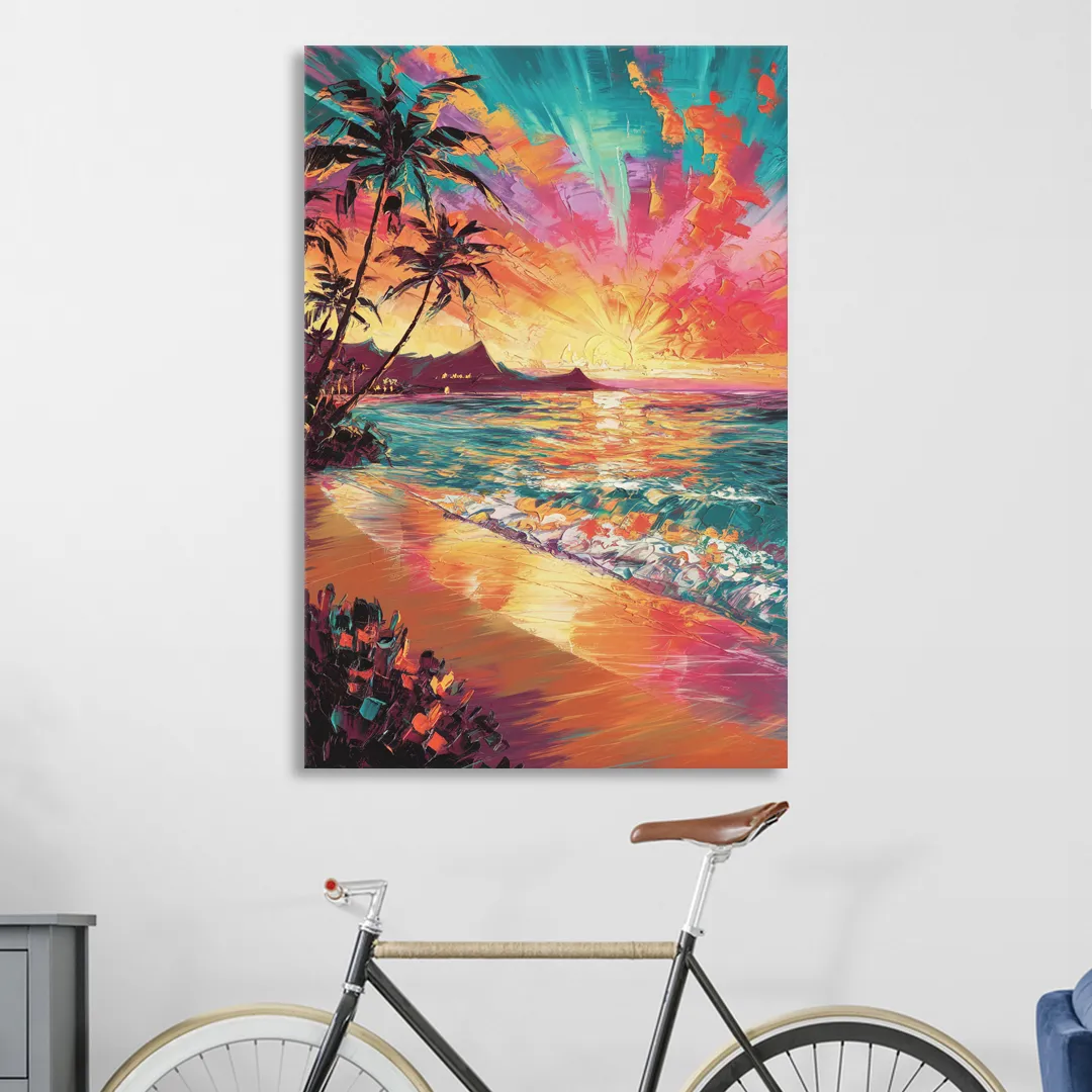 Honolulu Waikiki Beach Sunset Sitting Room - Canvas Wall Art