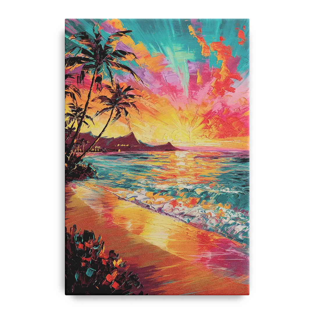 Honolulu Waikiki Beach Sunset Front - Canvas Wall Art