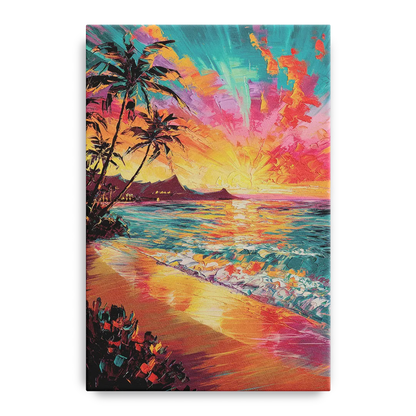 Honolulu Waikiki Beach Sunset Front - Canvas Wall Art