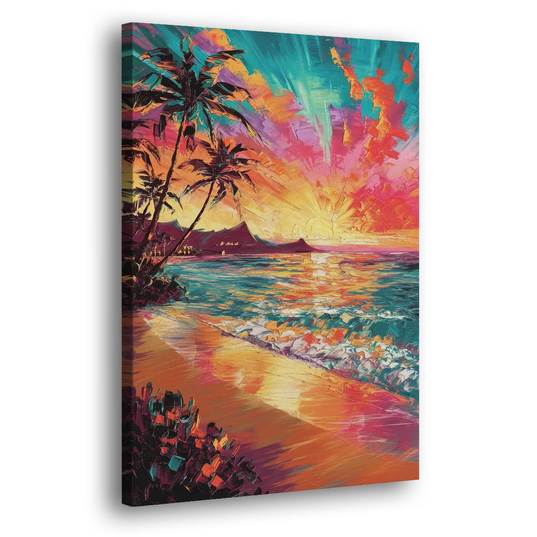 Honolulu Waikiki Beach Sunset Side - Canvas Wall Art