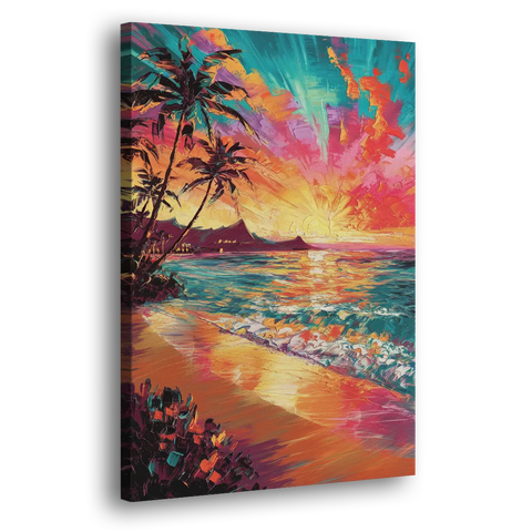 Honolulu Waikiki Beach Sunset - Canvas Wall Art