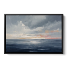 Horizon Line Painting at Blue Hour - Black Framed Canvas Wall Art - Front