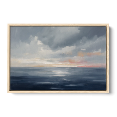 Horizon Line Painting at Blue Hour - Oak Framed Canvas Wall Art - Front