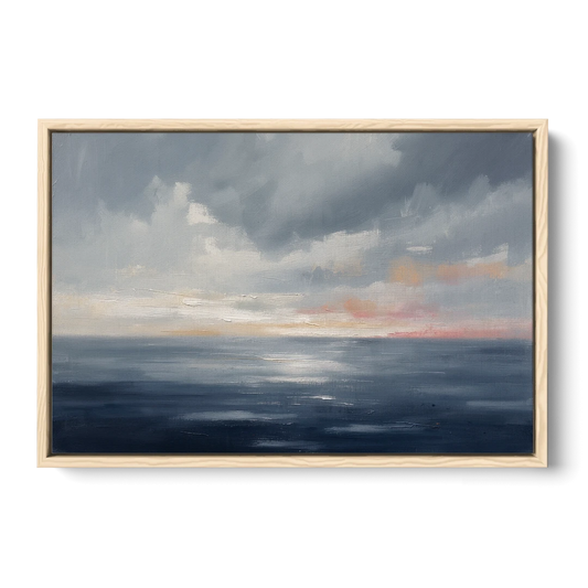Horizon Line Painting at Blue Hour - Oak Framed Canvas Wall Art - Front
