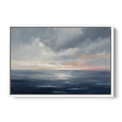 Horizon Line Painting at Blue Hour - White Framed Canvas Wall Art - Front