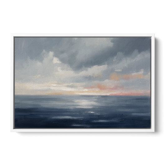 Horizon Line Painting at Blue Hour - White Framed Canvas Wall Art - Front