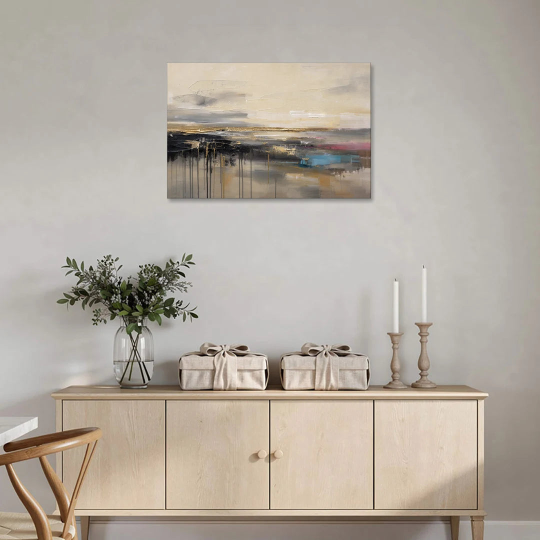 Horizontal Abstract Gold Seam Horizon Over Dripping Earth - Canvas Wall Art - Coffee Table - 36x24