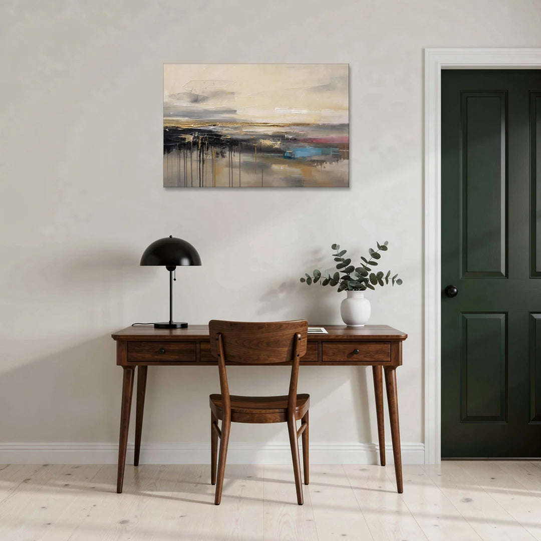 Horizontal Abstract Gold Seam Horizon Over Dripping Earth - Canvas Wall Art - Office - 36x24