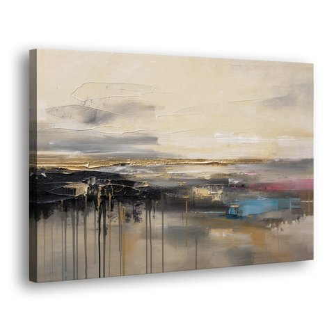 Horizontal Abstract Gold Seam Horizon Over Dripping Earth - Canvas Wall Art