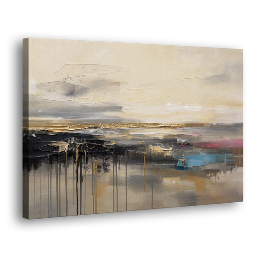 Horizontal Abstract Gold Seam Horizon Over Dripping Earth - Canvas Wall Art - Side