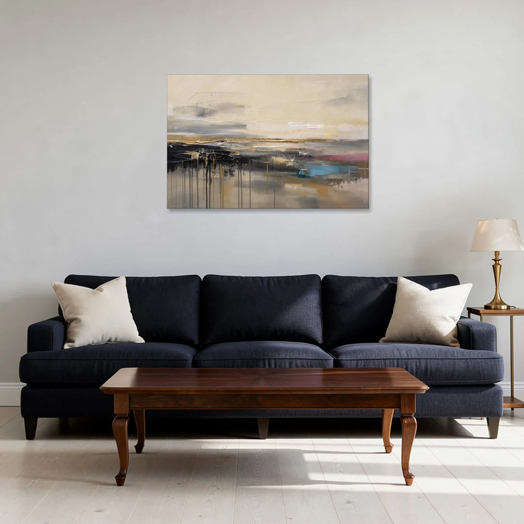 Horizontal Abstract Gold Seam Horizon Over Dripping Earth - Canvas Wall Art - Sofa - 36x24