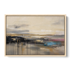 Horizontal Abstract Gold Seam Horizon Over Dripping Earth - Oak Framed Canvas Wall Art - Front