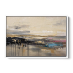 Horizontal Abstract Gold Seam Horizon Over Dripping Earth - White Framed Canvas Wall Art - Front
