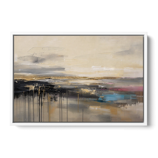 Horizontal Abstract Gold Seam Horizon Over Dripping Earth - White Framed Canvas Wall Art - Front