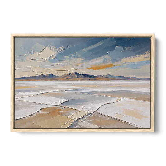 Horizontal Canvas Wall Art of a Cracked Salt Flat - Oak Framed Canvas Wall Art - Front