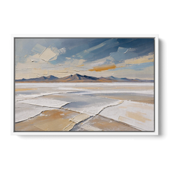 Horizontal Canvas Wall Art of a Cracked Salt Flat - White Framed Canvas Wall Art - Front