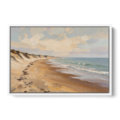 Horizontal Low Tide Beach Below Ivory Sky for the Bedroom - White Framed Canvas Wall Art - Front