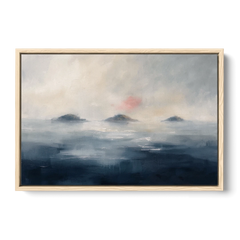 Horizontal Wall Art for Bedroom with Fog Islands - Oak Framed Canvas Wall Art - Front