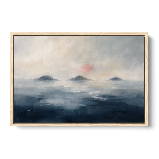 Horizontal Wall Art for Bedroom with Fog Islands - Oak Framed Canvas Wall Art - Front