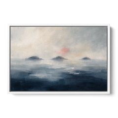 Horizontal Wall Art for Bedroom with Fog Islands - White Framed Canvas Wall Art - Front