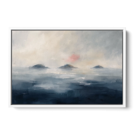 Horizontal Wall Art for Bedroom with Fog Islands - White Framed Canvas Wall Art - Front
