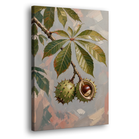 Horse Chestnut Branch With Split Husk - Canvas Wall Art - Side
