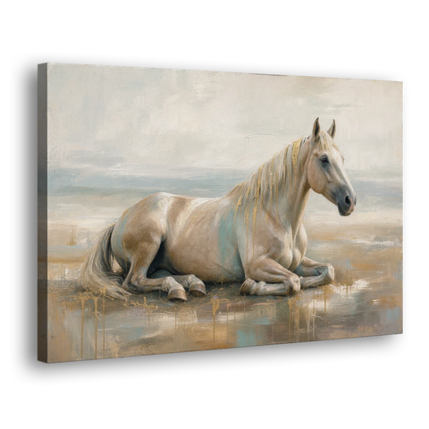 Horse Decor for Living Room White Horse at Rest - Canvas Wall Art - Side