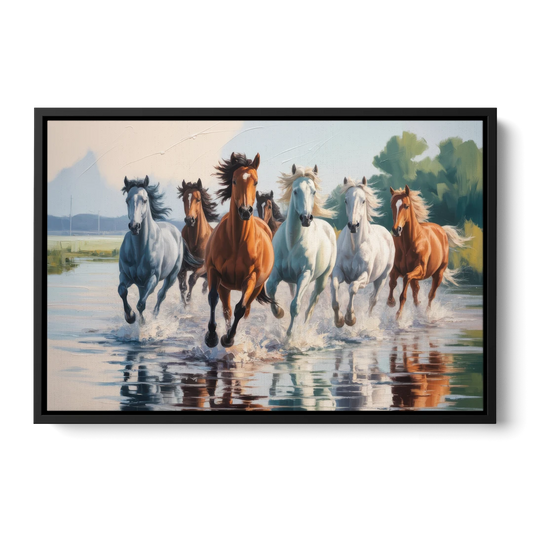 Horse Harmony in Nature - Black Framed Canvas Wall Art - Front