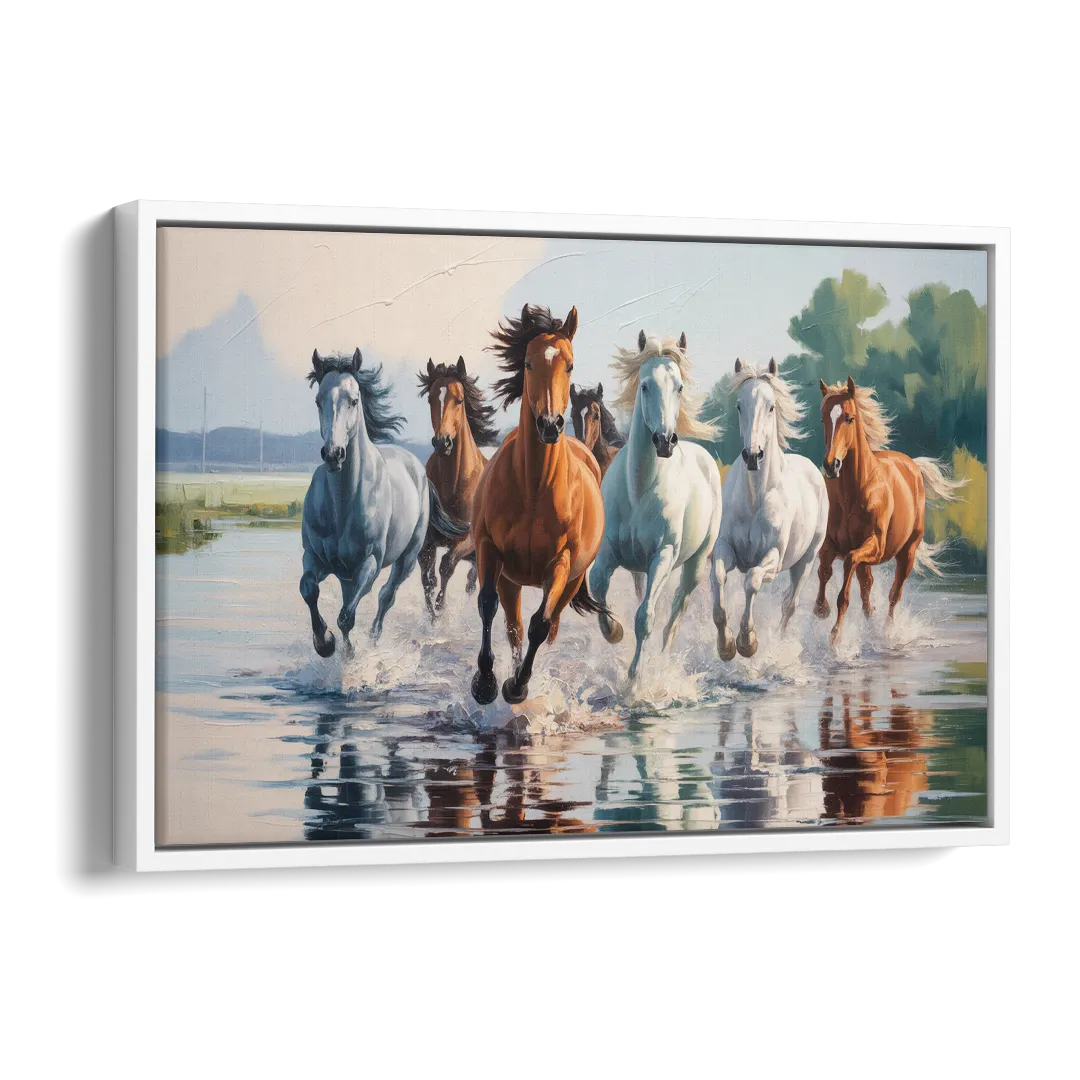 Horse Harmony in Nature Side - White Canvas Wall Art