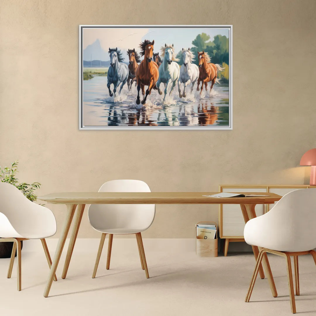 Horse Harmony in Nature - Living Room White Frame Canvas