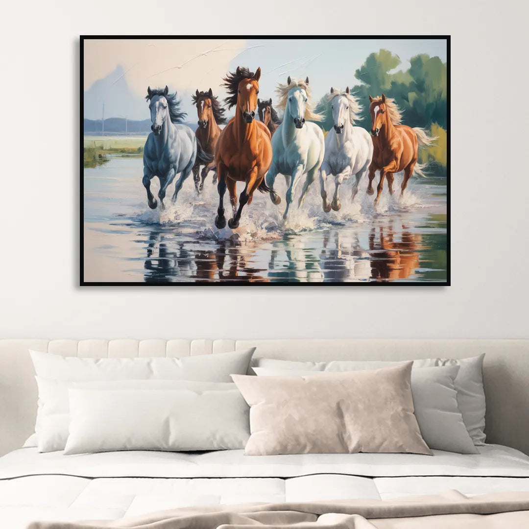 Horse Harmony in Nature Sitting Room - Black Canvas Wall Art