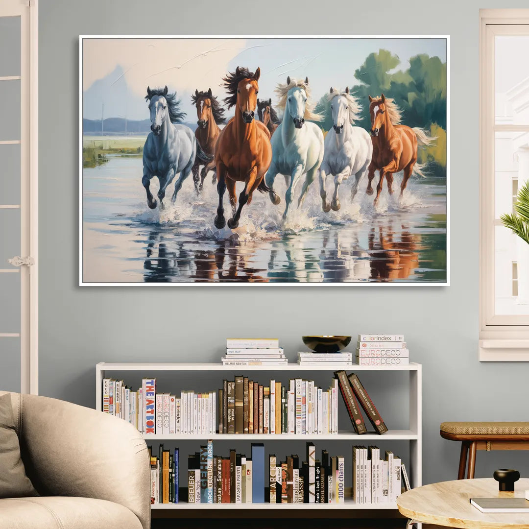 Horse Harmony in Nature Sitting Room - White Canvas Wall Art