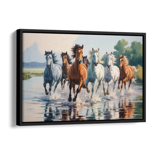 Horse Harmony in Nature Side - Black Canvas Wall Art