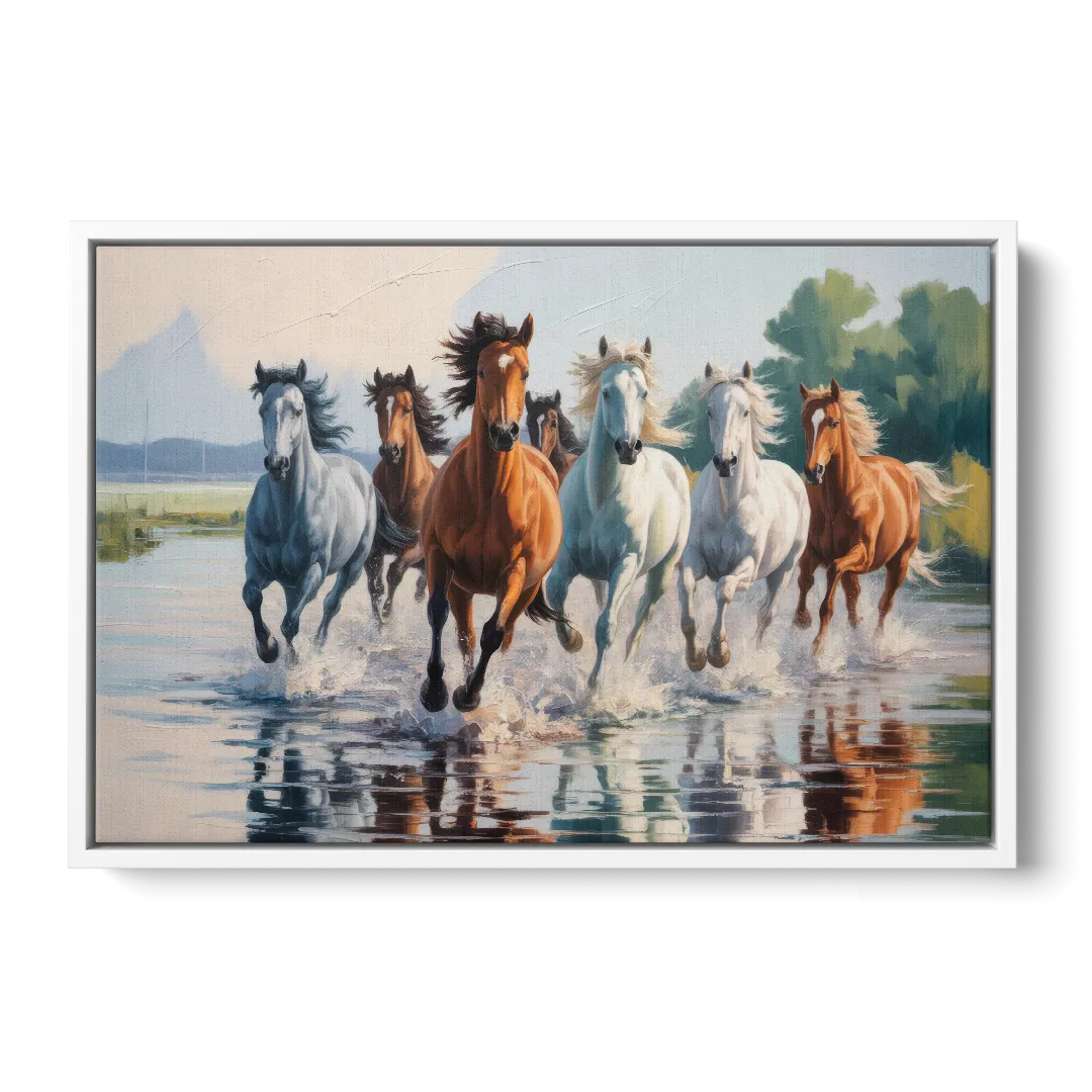 Horse Harmony in Nature - White Frame Canvas