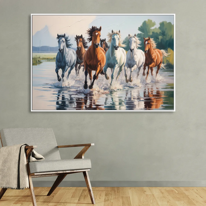 Horse Harmony in Nature Living Room - White Canvas Wall Art